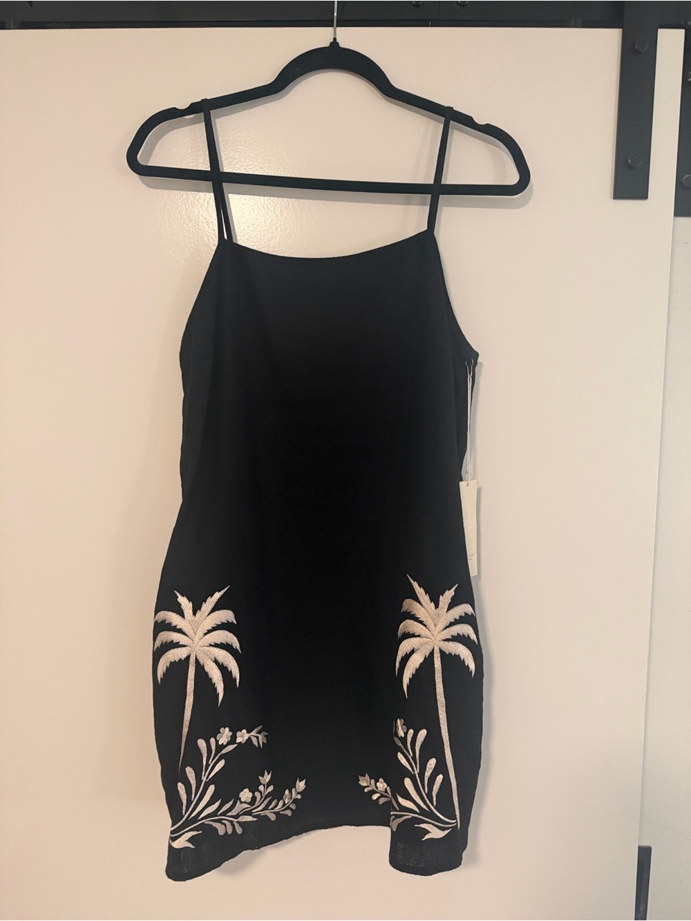 Calypso St. Barth Black Slip Dress with White Palm Embroidery - Picture 6 of 8